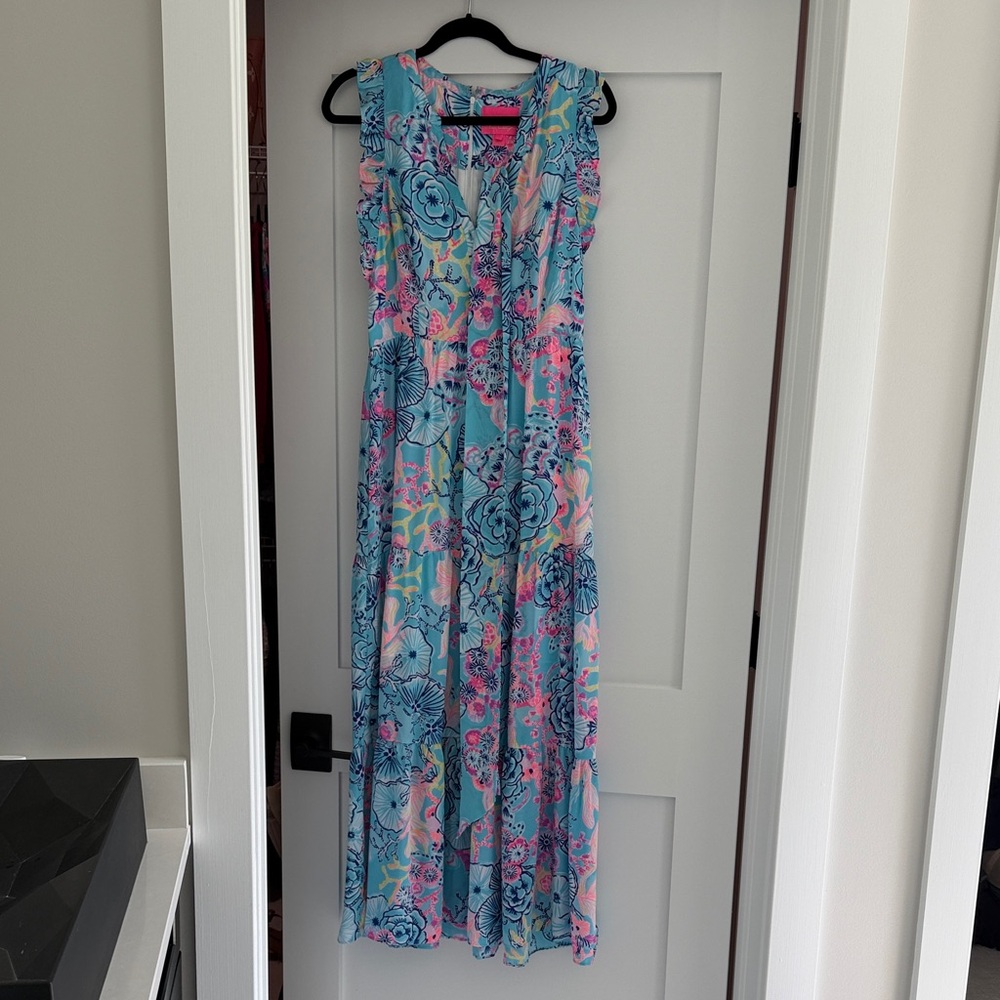 Lilly Floral Sleeveless Maxi Dress - Blue & Pink